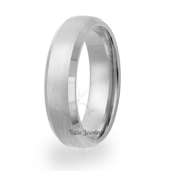 6mm Satin Finish Beveled Edge Platinum Mens Wedding Bands Platinum Mens Wedding Rings