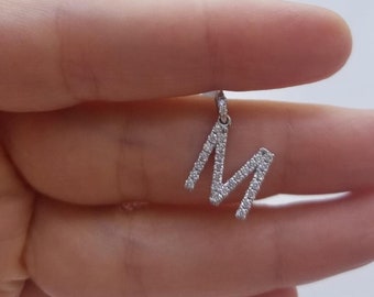 Diamond Initial Necklace /14K White Gold Diamond Letter Necklace /0.60 Carat Natural Diamond Initial Pendant / Letter M Necklace in 14K Gold