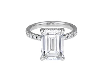 14K Solid White Gold Diamond Engagement Ring ,4 Carat Lab Diamond Emerald Cut Diamond Ring, Diamond Wedding Band, Womens Diamond Rings