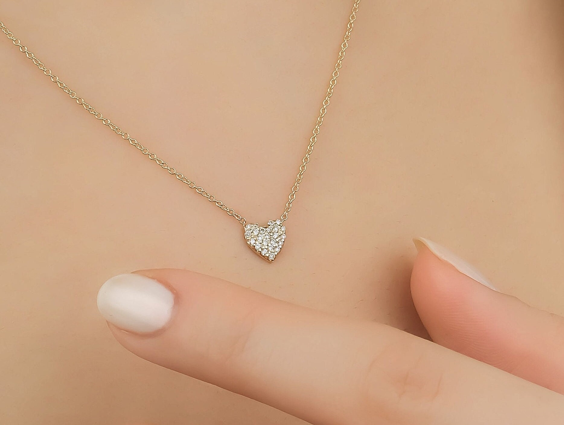 Small Diamond Heart Necklace 14K Yellow Gold