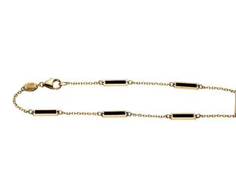 14K Solid Yellow Gold Onyx Bracelet, Onyx Bar Bracelet, Onyx Bar Station Bracelet