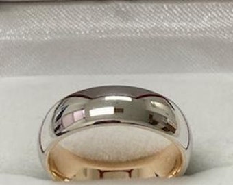 Platinum  & 18K Solid Yellow Gold Mens Wedding Bands, Platinum Mens Wedding Rings, Two Tone Gold Wedding Bands