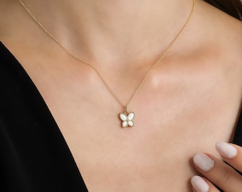 Clover Necklace, 14K Solid Yellow Gold Four Leaf Clover Necklace, White Enamel Clover Necklace, Four Leaf Clover Necklace Pendant