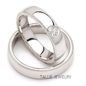 His & Hers Wedding Rings, Matching Wedding Bands, Mens Womens Diamond Wedding Rings Set, 10K 14K 18K Solid White Gold Wedding Bands