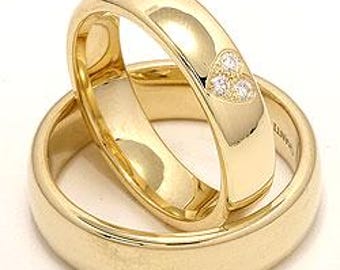 His and Hers Wedding Rings Set, Matching Wedding Bands, 5mm 10K 14K 18K Yellow Gold Mens and Womens Wedding Bands, Diamond Wedding Rings
