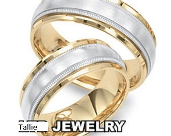 Platinum His and Hers Wedding Rings, Matching Wedding Bands Set ,18K Solid Yellow Gold and Platinum Wedding Bands