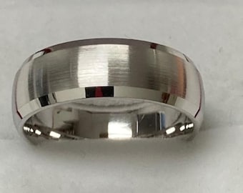 10K 14K 18K Solid White Gold Mens Wedding Bands, Satin Finish Beveled Edge Mens Wedding Rings, Comfort Fit