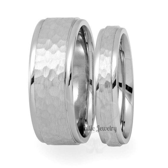 Platinum Matching Wedding Bands Set His and Hers Platinum Wedding Rings Platinum Hammered Finish Wedding Bands Platinum Wedding Rings