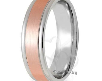 Mens Wedding Band, Mens Wedding Ring, 6mm 10K 14K 18K White and Rose Gold Wedding Bands, Rings for Men, Two Tone Gold Wedding Bands