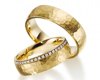 His and Hers Diamond Wedding Rings, Matching Wedding Bands Set ,10K 14K 18K Yellow Gold Mens and Womens Wedding Bands