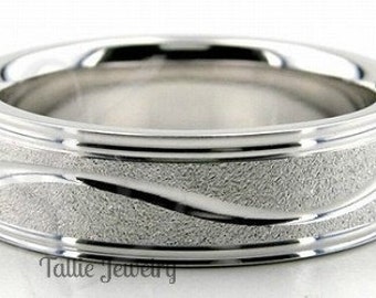 6mm 10K 14K 18K White Gold Mens Wedding Bands, Stone Finish  Mens Wedding Rings, Matching Wedding Bands, His & Hers Wedding Rings