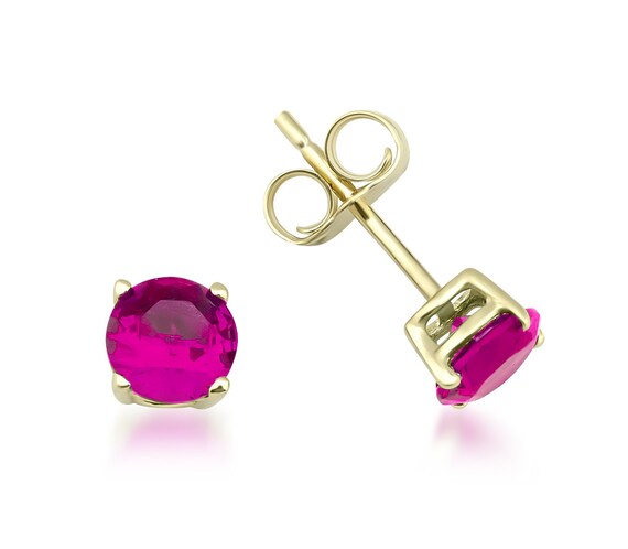 14K Solid Yellow Gold Ruby Earrings 5mm Round Ruby Stud Earrings