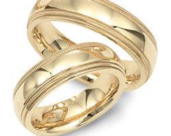 His and Hers Wedding Rings Set ,Matching Wedding Bands, 7mm 10K 14K 18K White and Yellow Gold Wedding Rings ,Two Tone Gold Wedding Bands