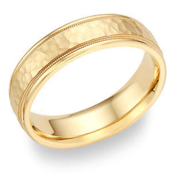 5 MM Hammered Finish Mens Wedding Band