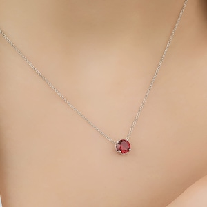 Ruby Solitaire Necklace,14K White Gold Ruby Necklace, 6mm Prong Setting Round Ruby Necklace, July Birthstone, Dainty Ruby Necklace ,Gemstone