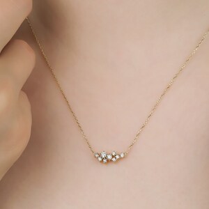 Diamond Cluster Necklace in 14K Gold ,14K Solid Yellow Gold Diamond Necklace, Diamond Layering Necklace, Dainty Bridal Diamond Necklace