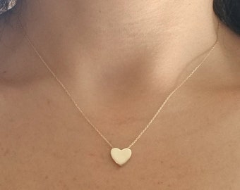 14K Yellow Gold Heart Necklace, Minimalist Heart Necklace, Floating Heart Necklace, Layering Necklace, Gifts for Her, Gold Necklace