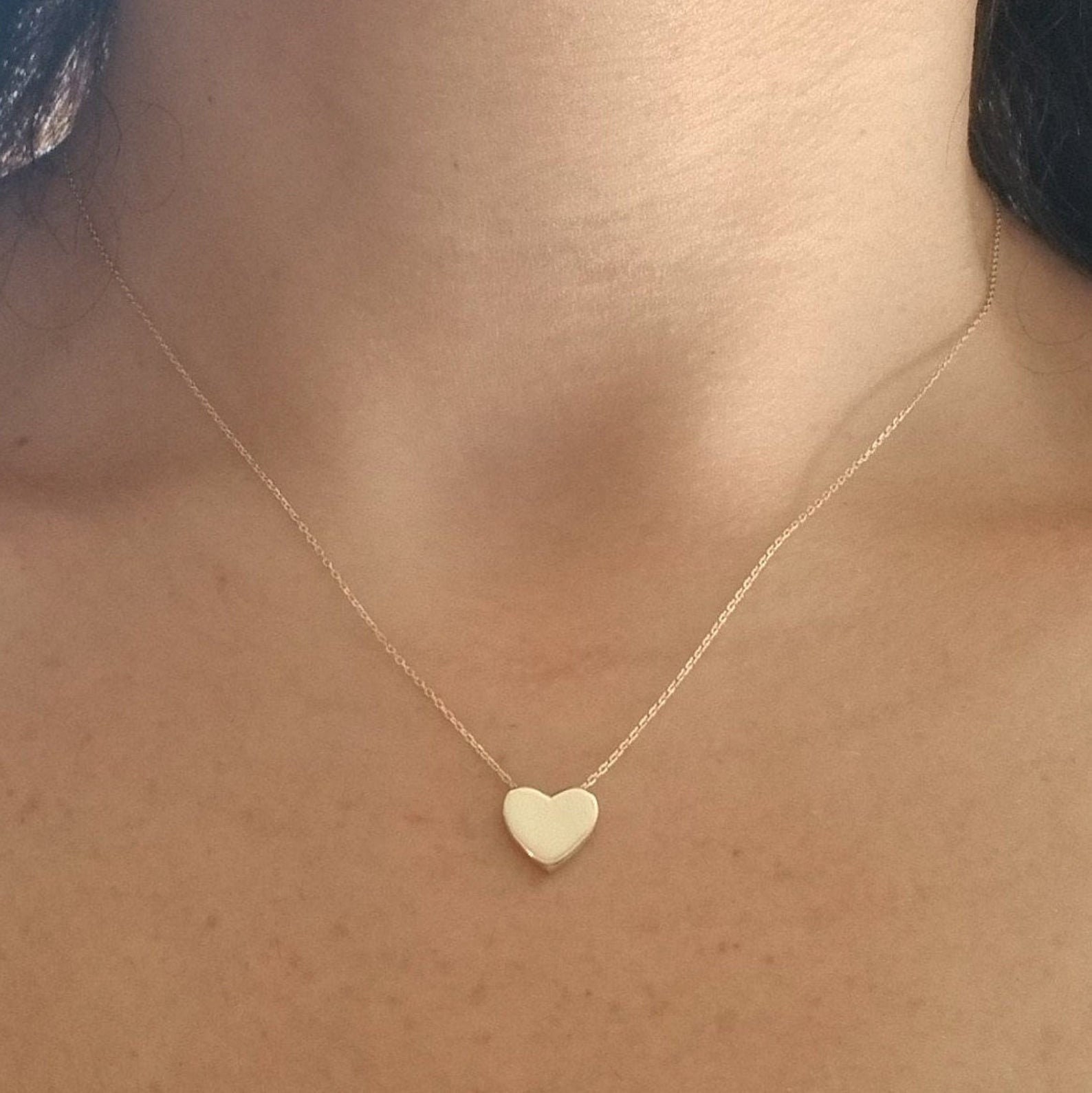 14K Yellow Gold Heart Necklace, Minimalist Heart Necklace