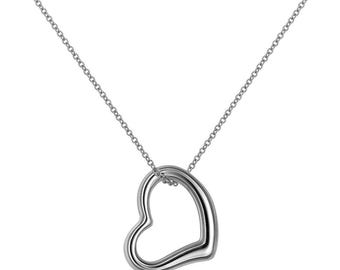 14K White Gold Heart Necklace, Minimalist Open-Heart Necklace, Heart Pendant, Valentines Day Gift, Heart Necklace in 14K Gold, Love Necklace