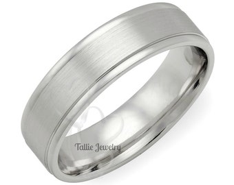 Mens Wedding Bands, Mens Wedding Rings, 6mm 10K 14K 18K Solid White Gold Wedding Wedding Bands, His and Hers Wedding Rings