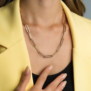 14K Yellow Gold Paperclip Necklace, 6mm x 21.50mm Paper Clip Chain Necklace, Layering Necklace, Link Chain in 14K Gold, Chunky Gold Chain
