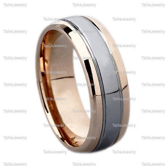 Buy 14K Solid Rose Gold Platinum Wedding Ring, Platinum Mens