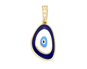 Evil Eye Pendant, 14K Solid Yellow Gold Evil Eye Necklace, Nazar Necklace, Kabbalah, Evil Eye Charm