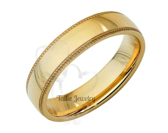 5mm 10K 14K 18K Solid Yellow Gold Wedding Bands, Plain Wedding Ring for Men and Women, Classic Dome Mens Wedding Band, Polished, Comfort Fit