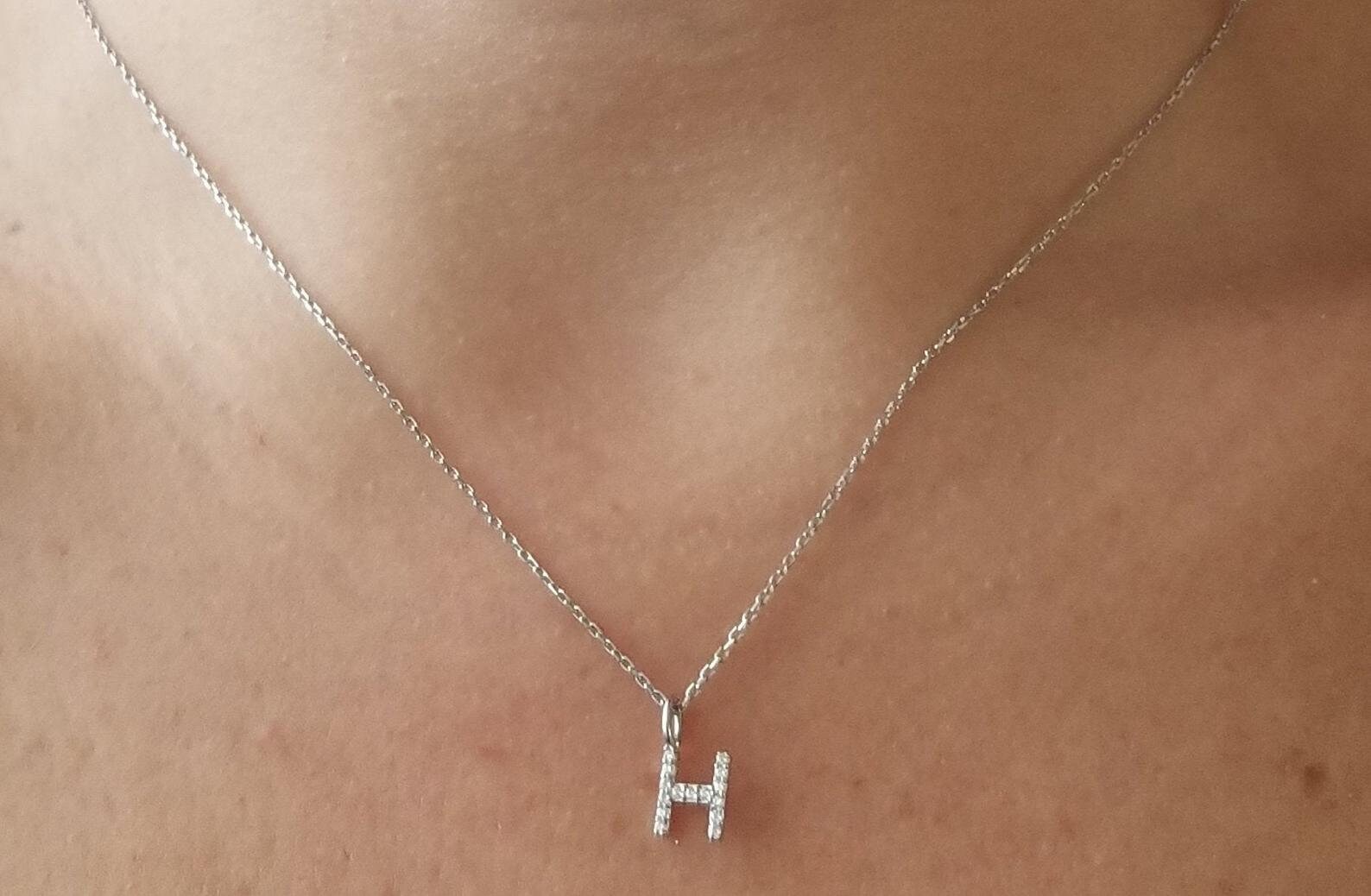 14K White Gold Diamond Initial Necklace Diamond Letter Etsy