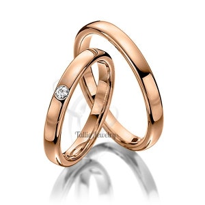 Couple Rings Set. Gold Wedding Bands. Matching Couple Ring. His