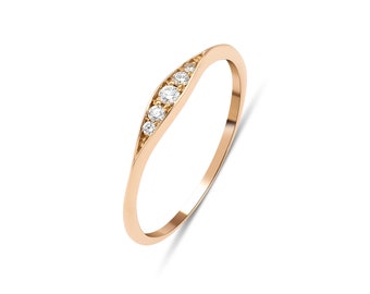 14K Rose Gold Minimalist Diamond Ring, Diamond Wedding Band, , Diamond Wedding Rings, Womens Wedding Bands, Rings for Women