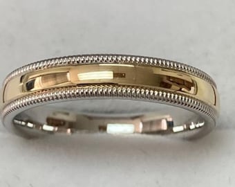 Two Tone Gold Wedding Bands, 4mm 10K 14K 18K Solid White and Yellow Gold Mens and Womens Wedding Rings, His and Hers Wedding Bands