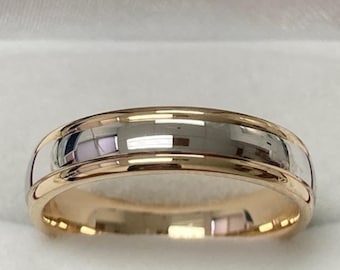 18K Yellow Gold & Platinum Wedding Band, Platinum Mens Wedding Rings, Shiny Finish Platinum Mens Wedding Bands, Two Tone Gold Wedding Bands