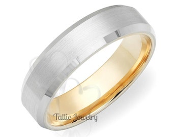 Platinum & 18K Solid Yellow Gold Mens Wedding Bands, Platinum Mens Wedding Rings, 950 Platinum Band, Platinum Rings for Men