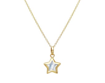 14K Yellow Gold Mother of Pearl Puffed Star Necklace, Mother Of Pearl Puffed Star Pendant , Minimalist Star Necklace, Puffed Star Charm