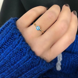 Evil Eye Ring, 14K Solid Yellow Gold Evil Eye Ring, Dainty Evil Eye Ring, Minimalist Evil Eye Ring, Nazar Ring, Rings for Women