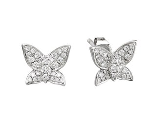 14K Solid White Gold Diamond Butterfly Earrings, 0.45 Carat Natural Diamond Earrings, Diamond Stud Earrings, Gold Earrings