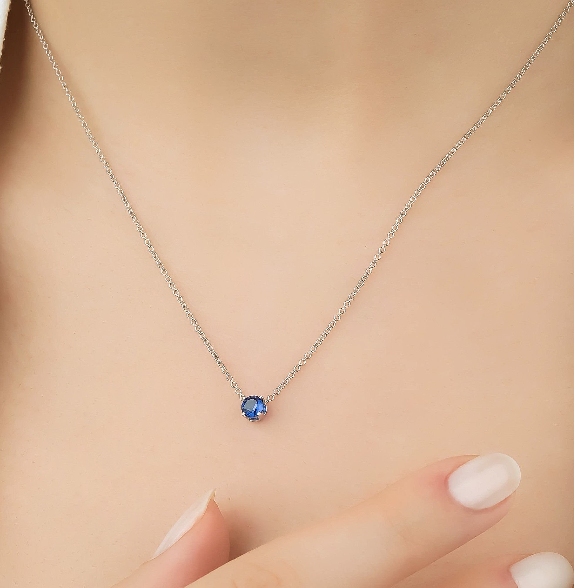 Sapphire Gemstone Station Necklace | September Birthstone Necklace –  deBebians