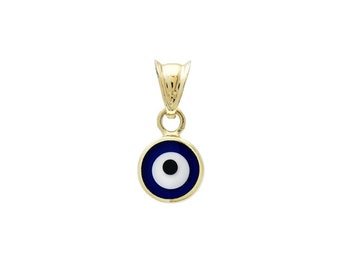 Minimalist Evil Eye Necklace, 14K Yellow Gold Round Evil Eye Necklace, Small Evil Eye Pendant, Kabbalah, Nazar Necklace, Blue Evil Eye