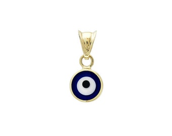 Minimalist Evil Eye Necklace, 14K Yellow Gold Round Evil Eye Necklace, Small Evil Eye Pendant, Kabbalah, Nazar Necklace, Blue Evil Eye