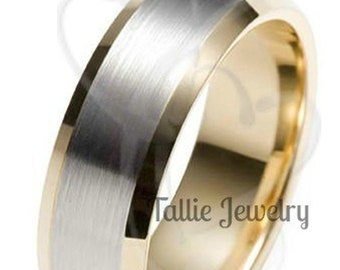 Mens Platinum Wedding Bands, Platinum Mens Wedding Rings, 18K Solid Yellow Gold & Platinum Wedding Band, Two Tone Rings, Rings for Men