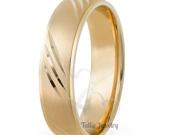 6mm 10K 14K 18K Solid Yellow Gold Wedding Bands, Satin Finish Mens Wedding Ring, Mens Wedding Band, His & Hers Wedding Bands, Rings for Men