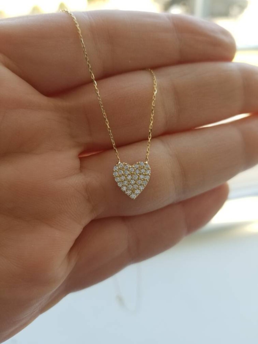 Heart Necklace, 14K Yellow Gold Heart Necklace, Diamond CZ Heart ...
