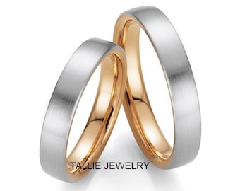 His & Hers Wedding Bands, Matching Wedding Rings Set , Two Tone Gold Wedding Bands, 10K 14K 18K Solid White and Yellow Gold Wedding Rings