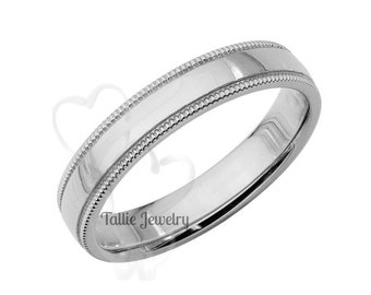 Platinum Wedding Ring, Platinum Wedding Band, 4mm Dome Milgrain Platinum Mens & Womens Wedding Bands, Rings for Men, Rings for Women