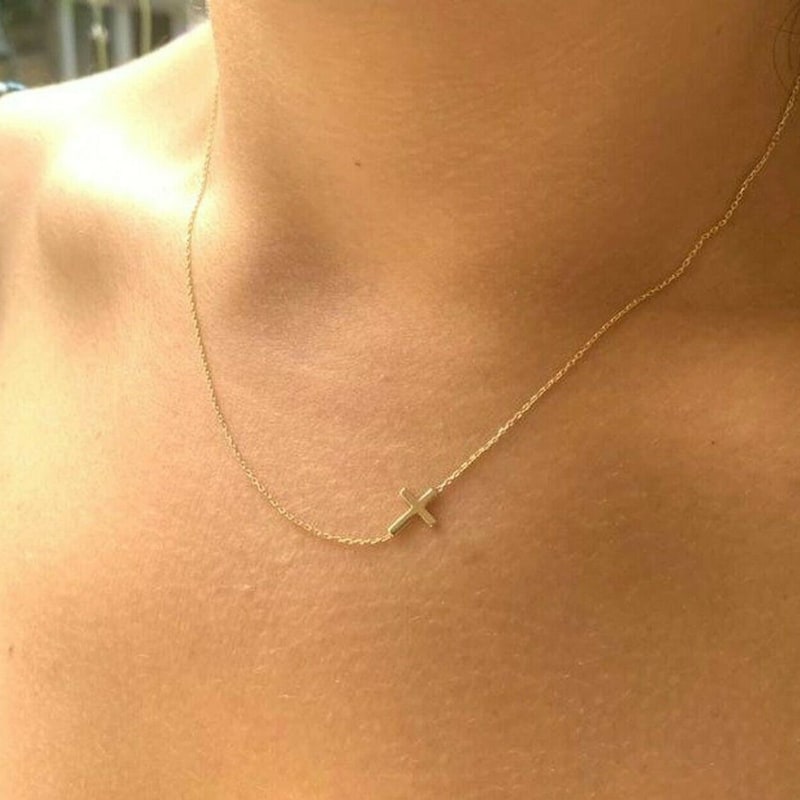 Antique Hand Set Petite Cross Short Necklace