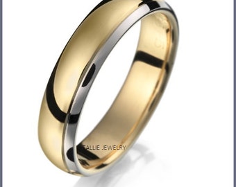 Two Tone Gold Wedding Bands, 5mm 10K 14K 18K White and Yellow Gold Mens Wedding Rings, Matching Wedding Bands, His & Hers Wedding Rings