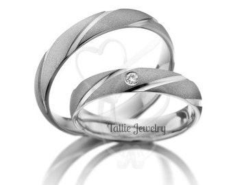 His and Hers Wedding Bands, Matching Wedding Rings Set , 10K 14K 18K White Gold Mens and Womens Diamond Wedding Bands