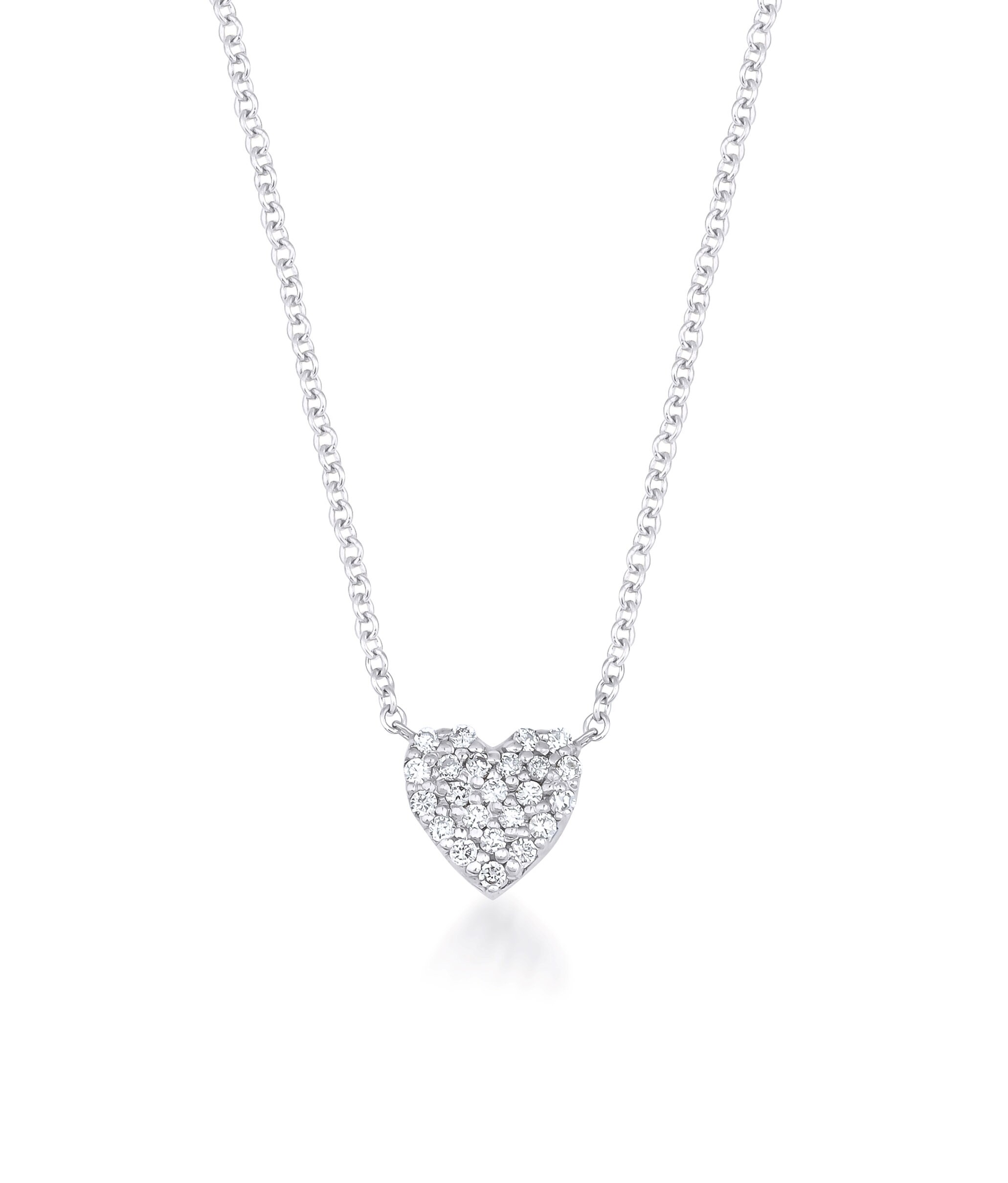 14K Solid White Gold Diamond Heart Necklace ,Small Diamond Heart ...