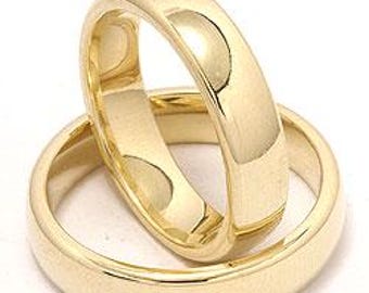 5mm 10K 14K 18K Solid Yellow Gold Mens and Womens Wedding Bands, His and Hers Wedding Rings Set, Matching Wedding Bands